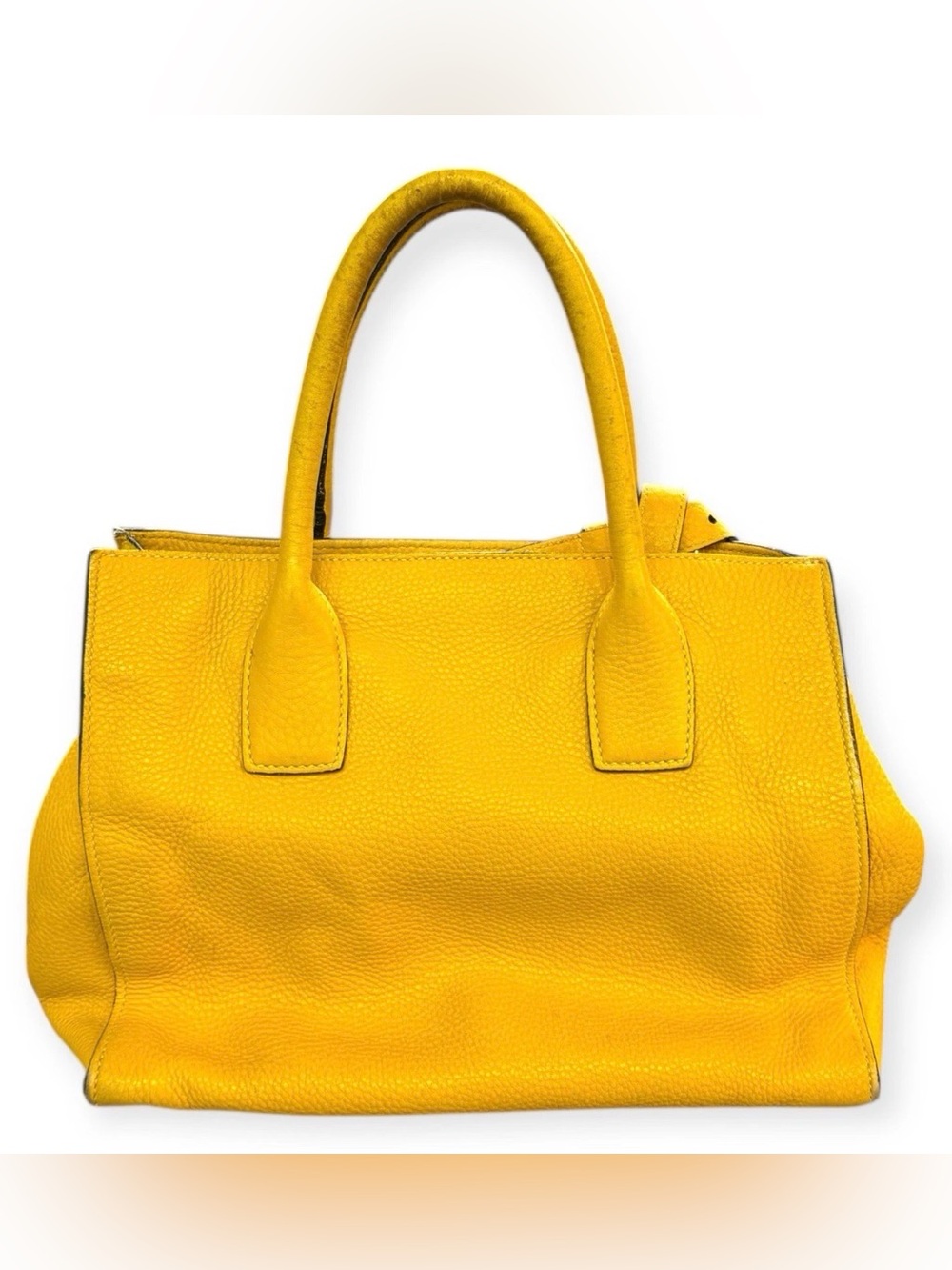 Prada Yellow Pebbled Leather Satchel with Top Handles - Picture 2 of 10